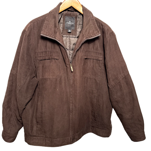 London Fog Brown Barn Jacket Men’s XL Soft Shell Quilted Lining Zip Pockets EUC - Picture 1 of 11